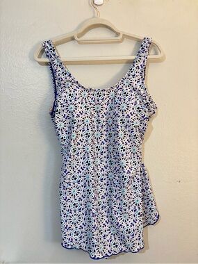 Blue Mosaic-Print One-Piece Swimdress